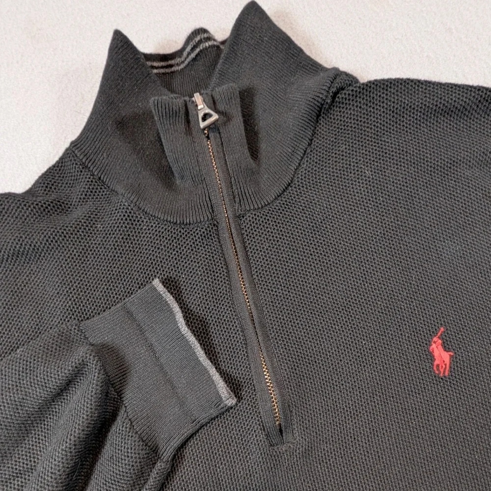 Polo Ralph Lauren Quarter Zip Sweater Mens Large‎ Black Pima Cotton Pullover